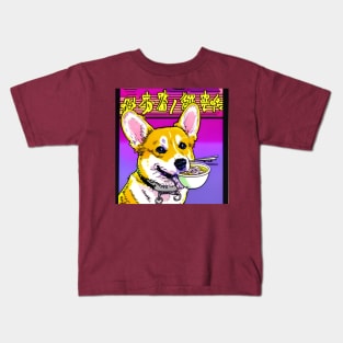 Corgi Eating Ramen Noodle Soup. Kids T-Shirt